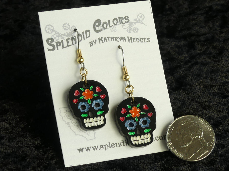 Black Sugar Skull Medium Drop Earring