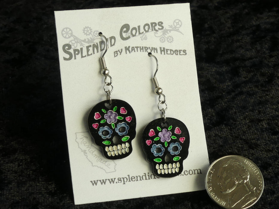 Black Sugar Skull Medium Drop Earring
