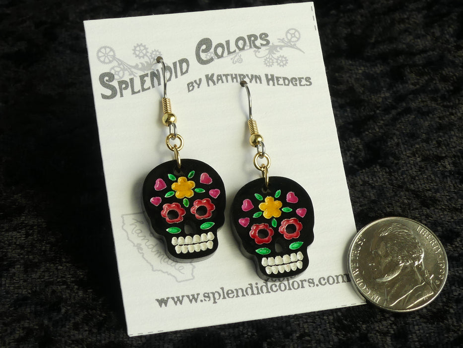 Black Sugar Skull Medium Drop Earring
