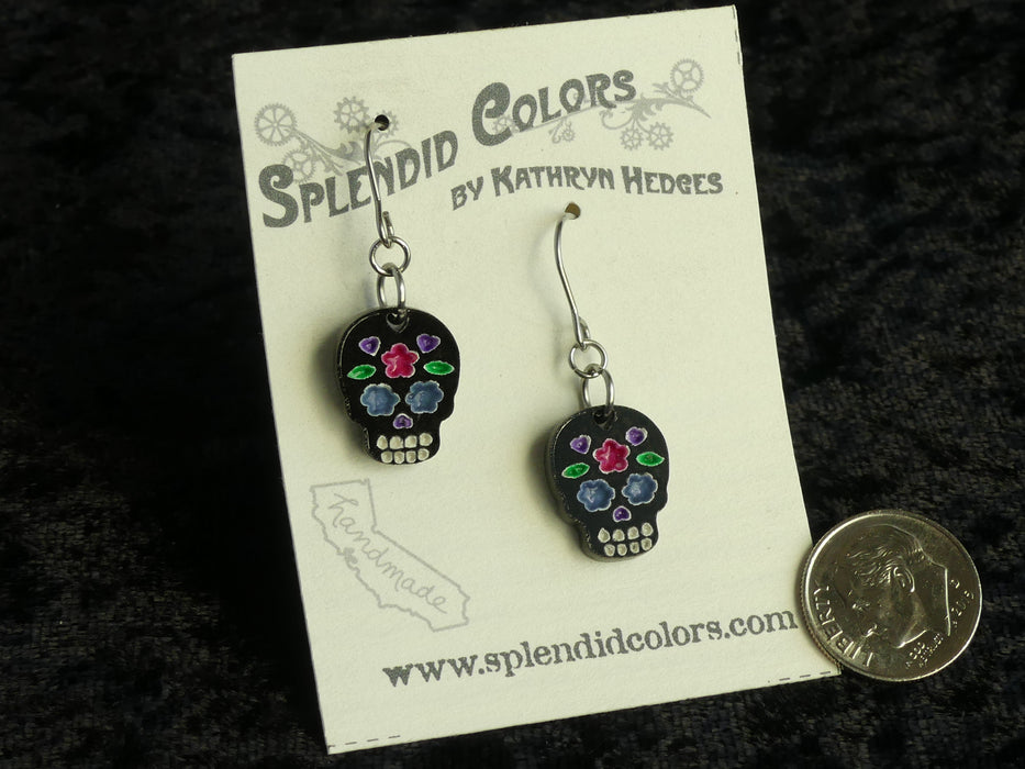 Mini Black Sugar Skull Drop Earring