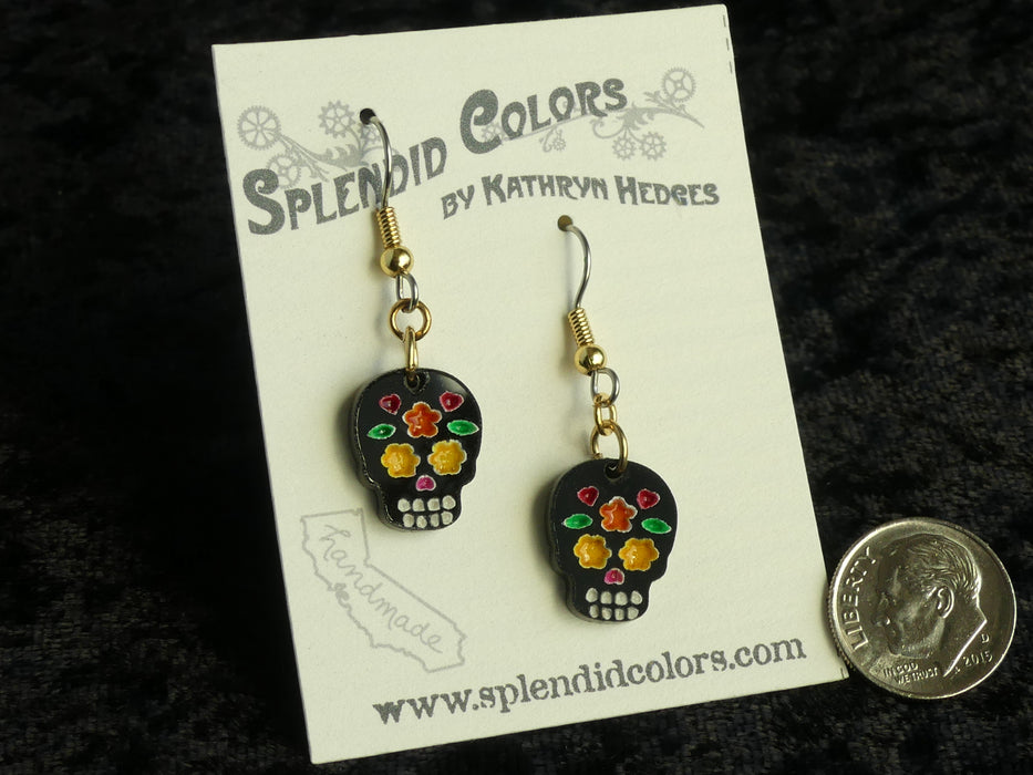 Mini Black Sugar Skull Drop Earring