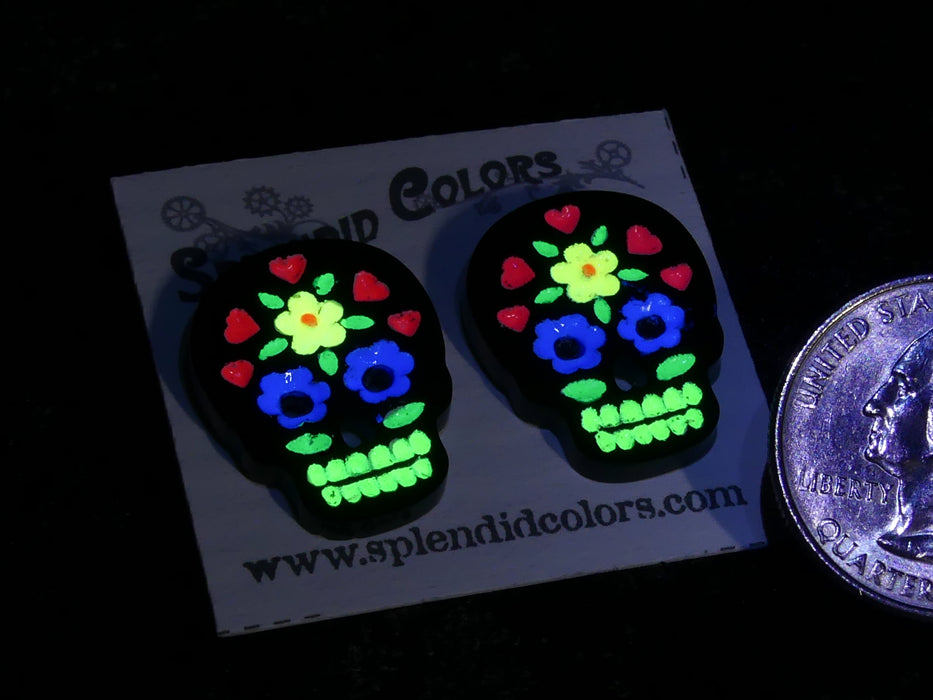 Black Sugar Skull Medium Glow Post Earring