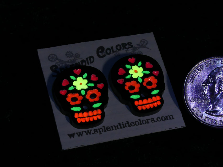 Black Sugar Skull Medium Glow Post Earring