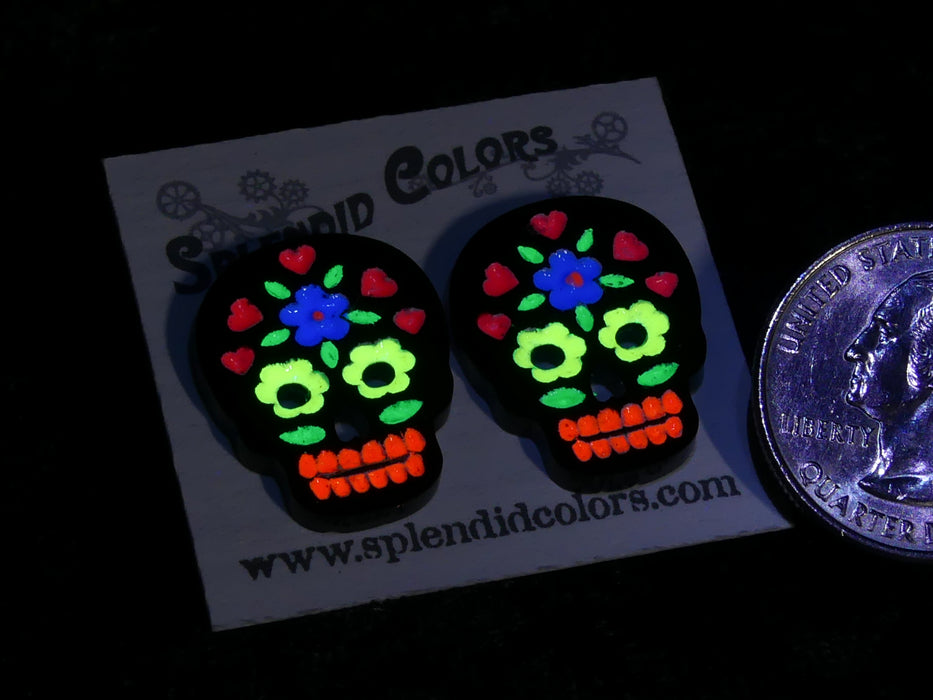 Black Sugar Skull Medium Glow Post Earring