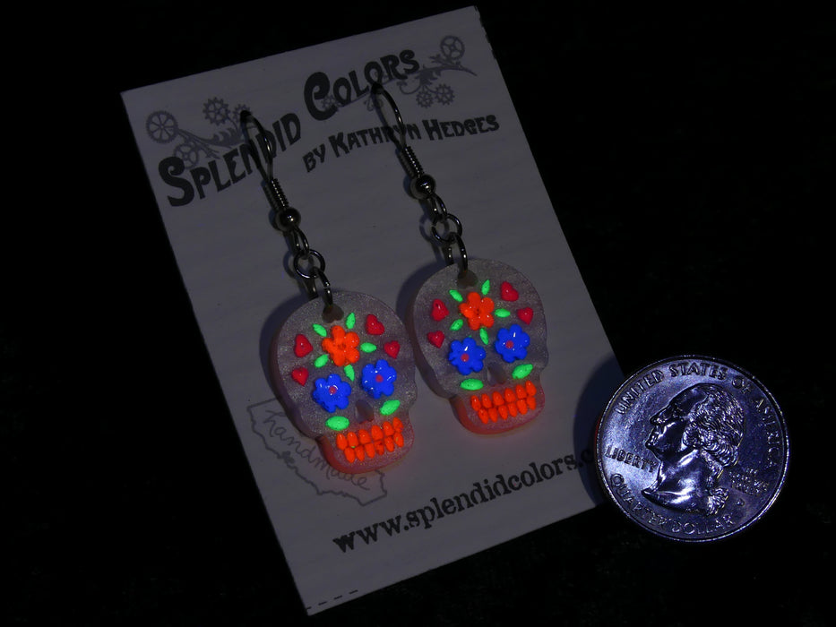 Pearl Sugar Skull Glow Medium Drop Earring