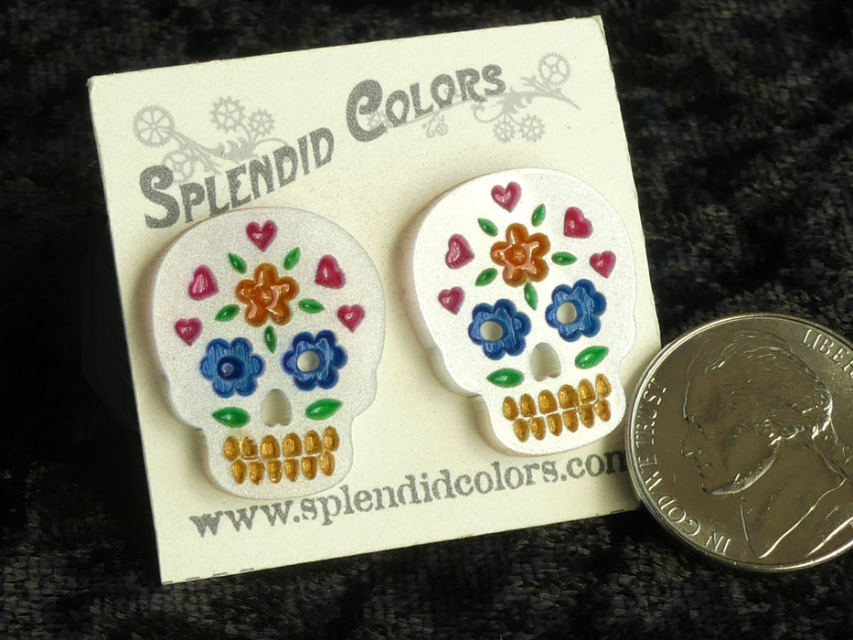 San José Pearl Sugar Skull Medium Post Earring