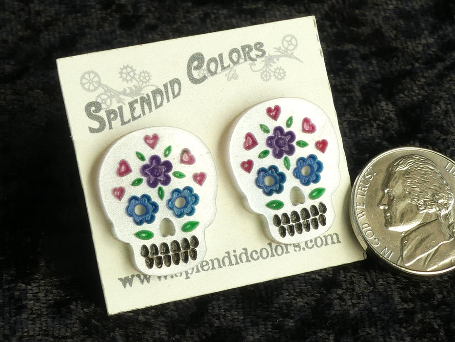 San José Pearl Sugar Skull Medium Post Earring