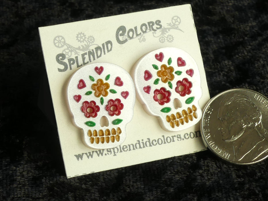 San José Pearl Sugar Skull Medium Post Earring