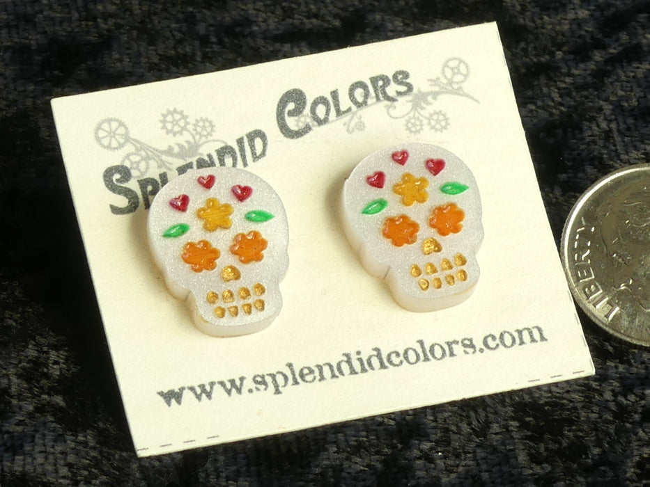 San José Mini Pearl Sugar Skull Stud Earring