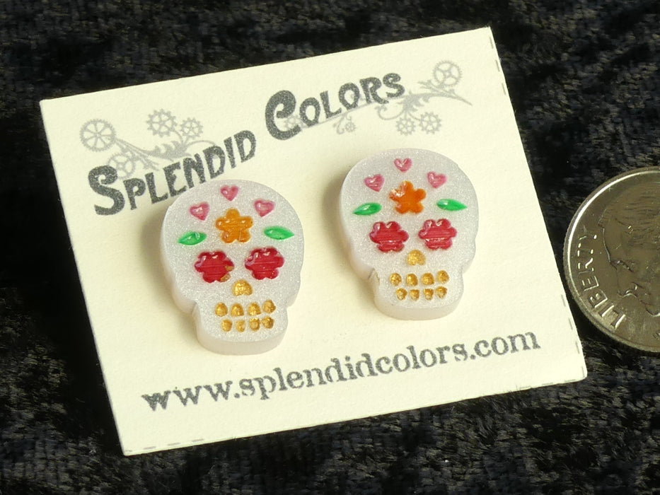 San José Mini Pearl Sugar Skull Stud Earring
