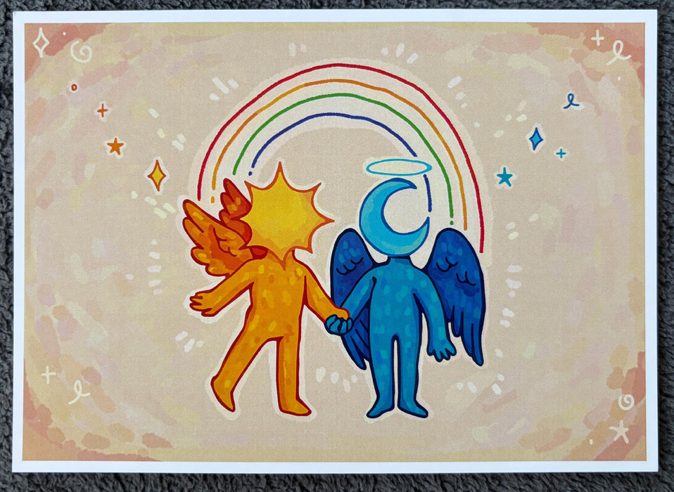 Sun and Moon Angel - Holographic 5 x 7 Art Print