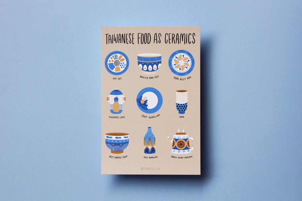 Taiwanese Foods As Ceramics Postcard / Mini Print