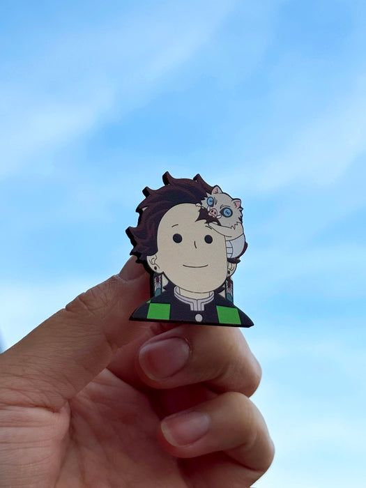 1.5in Tanjiro & Chompnosuke Wooden Pins