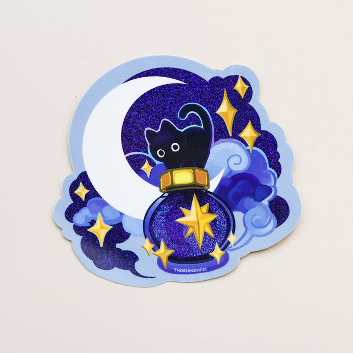 Vinyl Sticker (Holographic) Ink Potion - Deep Sky and a Black Cat
