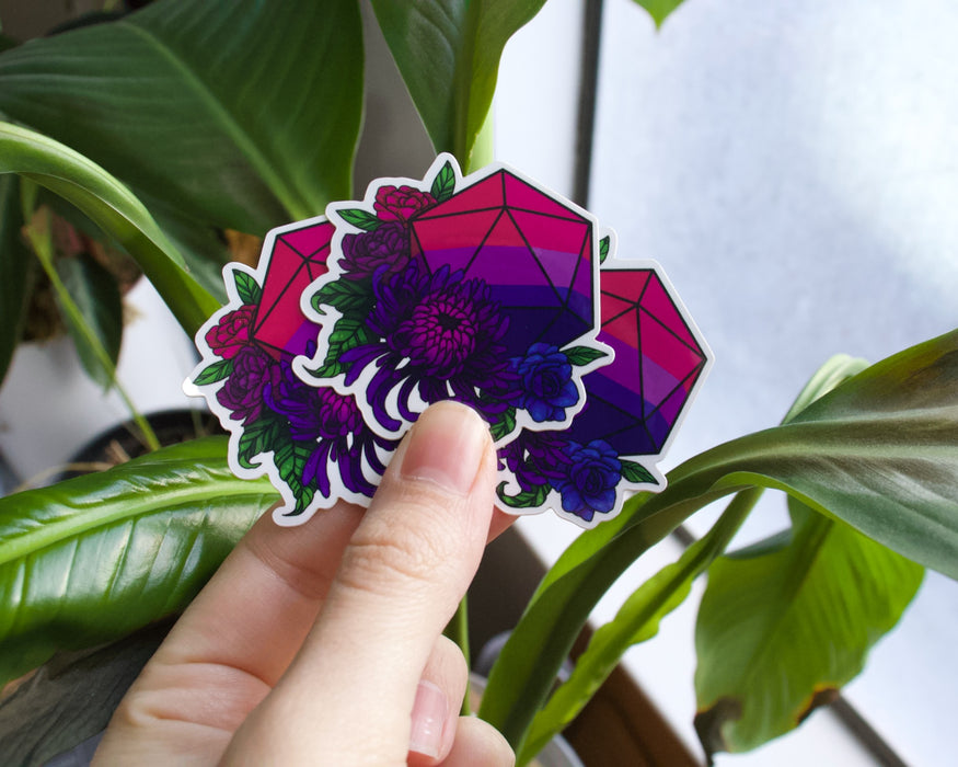 Floral D20 Sticker - Bi Pride