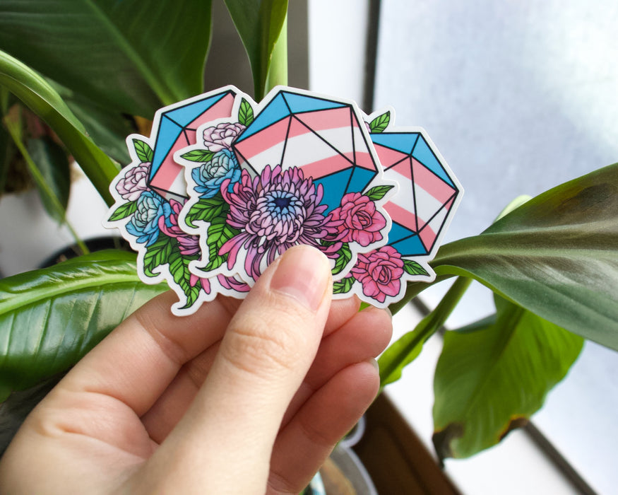 Floral D20 Sticker - Trans Pride