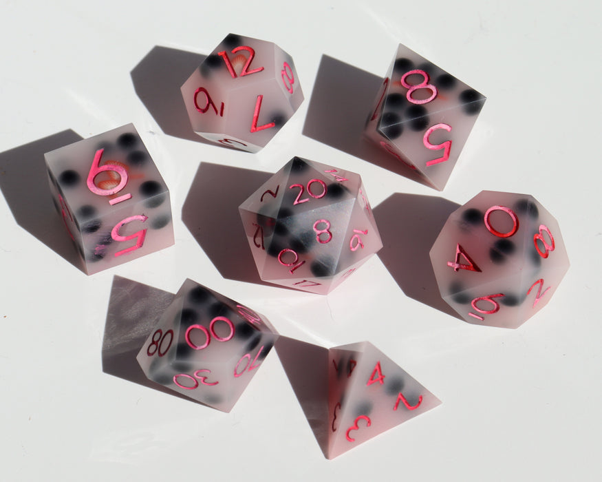 Handmade Resin Dice Set Strawberry Boba B-Grade