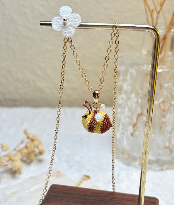 Handmade MicroCrochet Bumble Bee Necklace