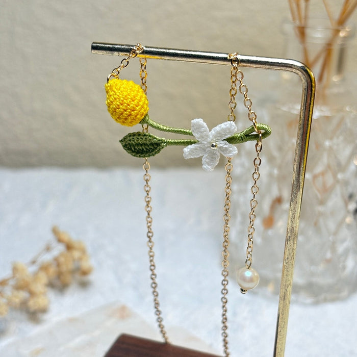 Handmade MicroCrochet Lemon and Flower Necklace
