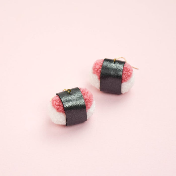 Mini Spam Musubi Pom Pom Earrings