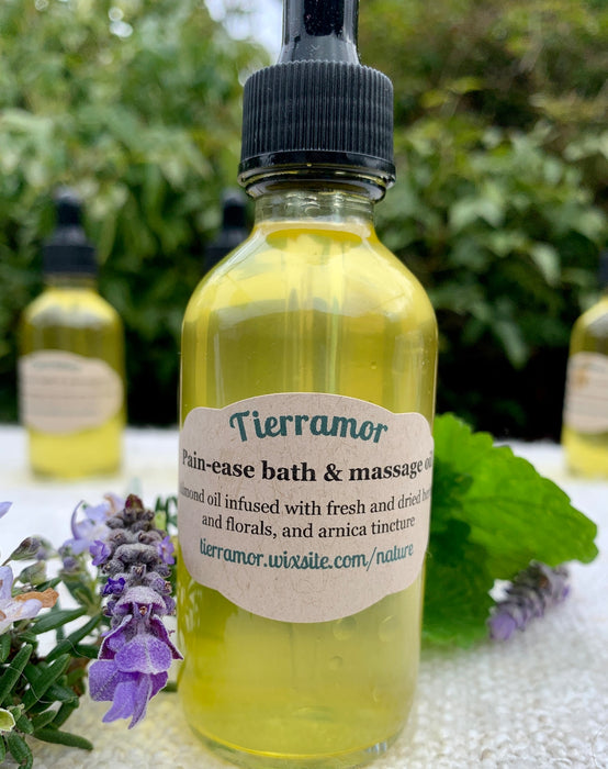 Pain-ease relaxing bath and massage oil - all natural infused with herbs and arnica tincture