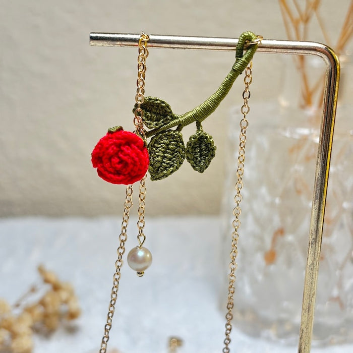 Handmade MicroCrochet Red Roses Necklace