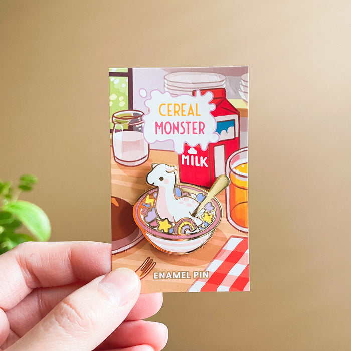 Enamel Pin - Monster Cereal Bowl - Cream and Pink Charm