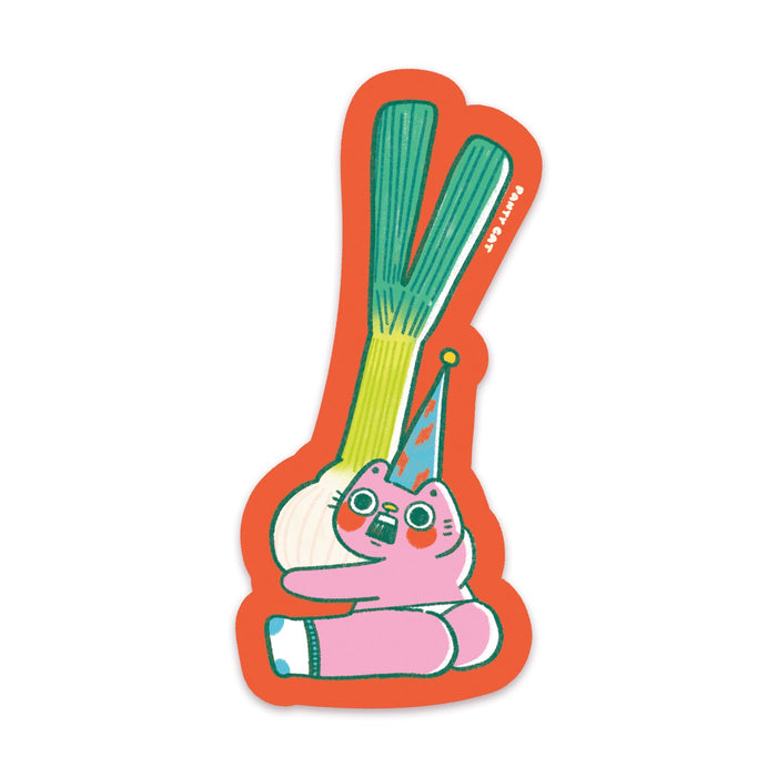 Green Onion Panty Cat Vinyl Sticker