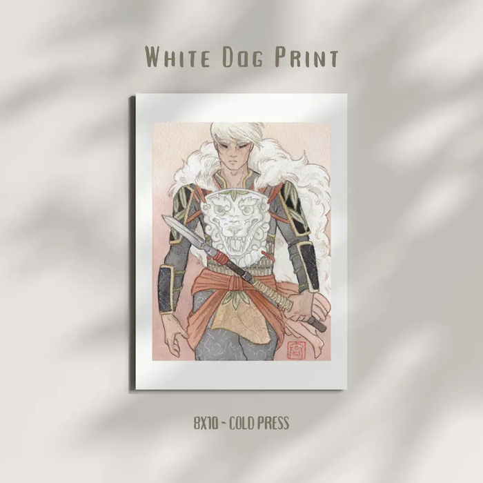 White Dog, from The Botan Tarot Watercolor Print