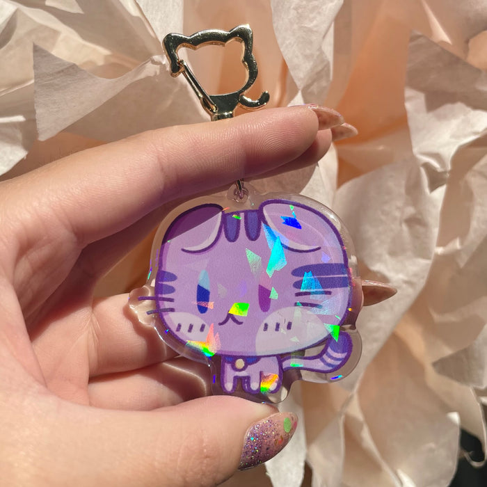 Purple Cat Acrylic Charm Keychain