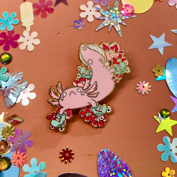 Skating Axolotl Pin