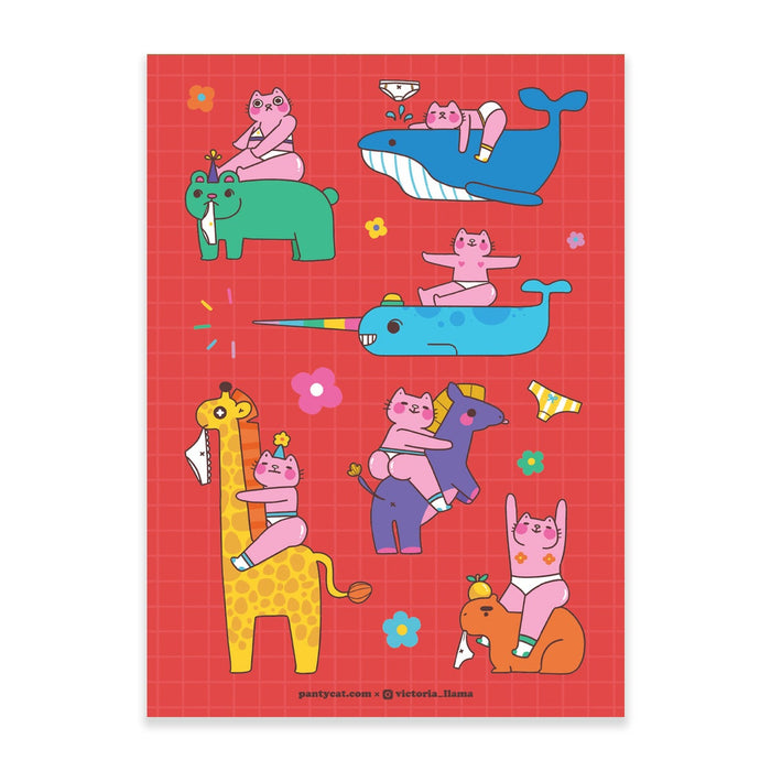 Panty Cat Sitting on Animals Sticker Sheet