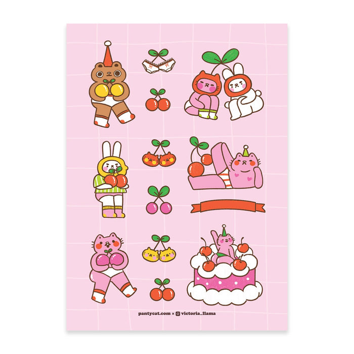 Cherries and Panty Cat Sticker Sheet