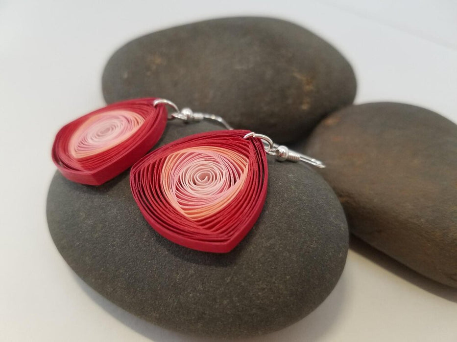 Karnika (Whorl) - Red Geometric Paper Quilling Earrings - One Year Anniversary Gift - Paper Jewelry