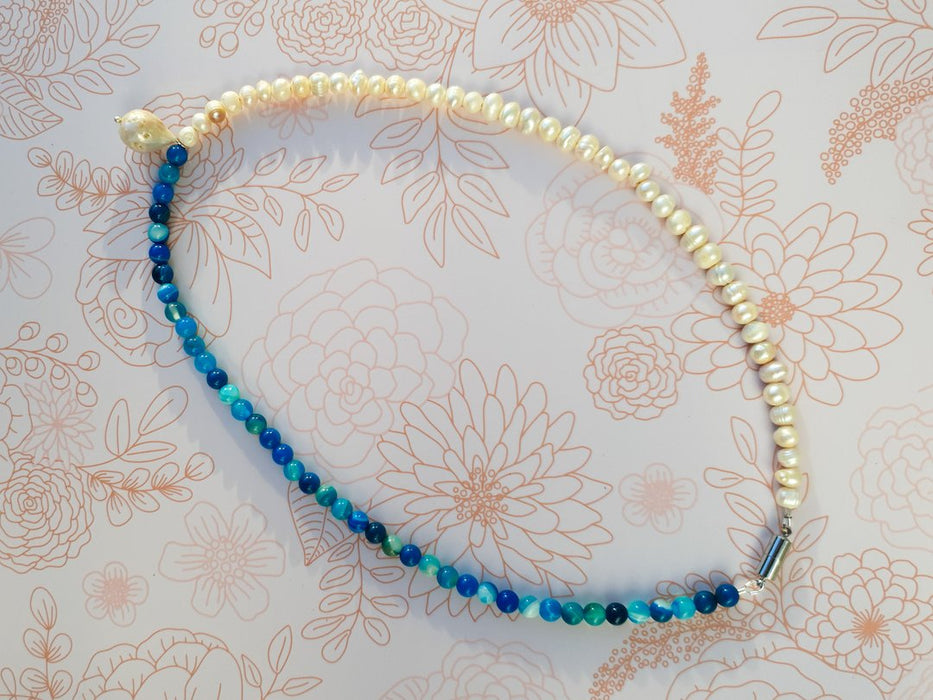 Blue Agate Pearl Necklace