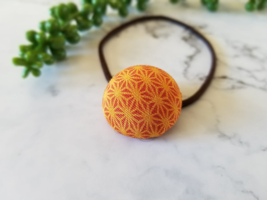 Orange Asanoha/ A Fabric Covered Button Hair Tie using Japanese Silk Kimono Fabric