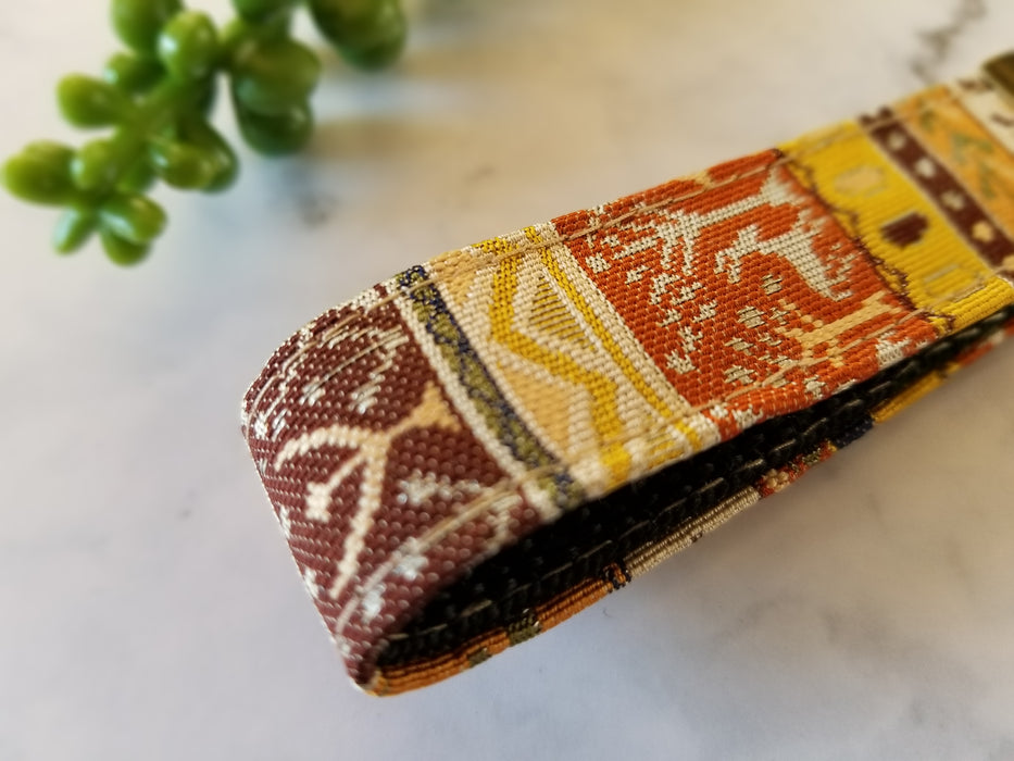 Deer and Tree, 1" Wide Finger Loop, Key Fob made out of Japanese Silk Obi Fabric,Keychain Wristlet, Silk Kimono Key Fob, Lanyards for Key Strap Keychain, Wrist Lanyard, New Car Gift