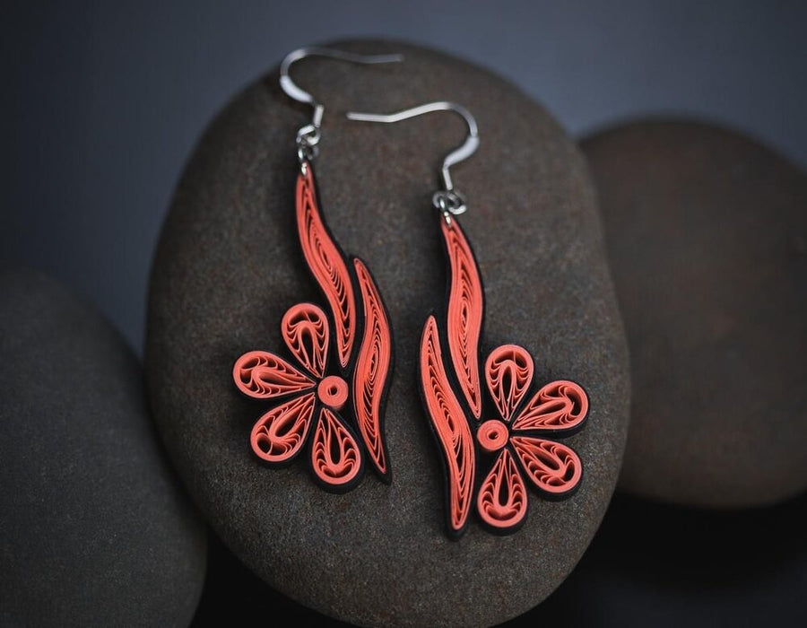 Sindhu (River) - Long Paper Quilling Earrings - 1st Anniversary Gift for Her - Paper Quilled Jewelry