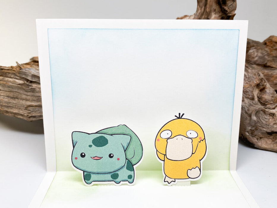 Handmade Bulbasaur and Psyduck Popup Card - Pokemon, Birthday, Valentine