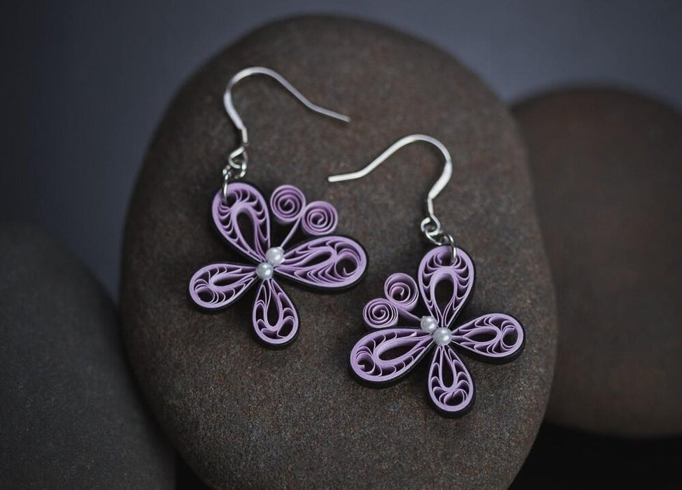 Purple Butterfly Paper Quilling Earrings - 1st Anniversary Gift For Her - Paper Quilled Jewelry