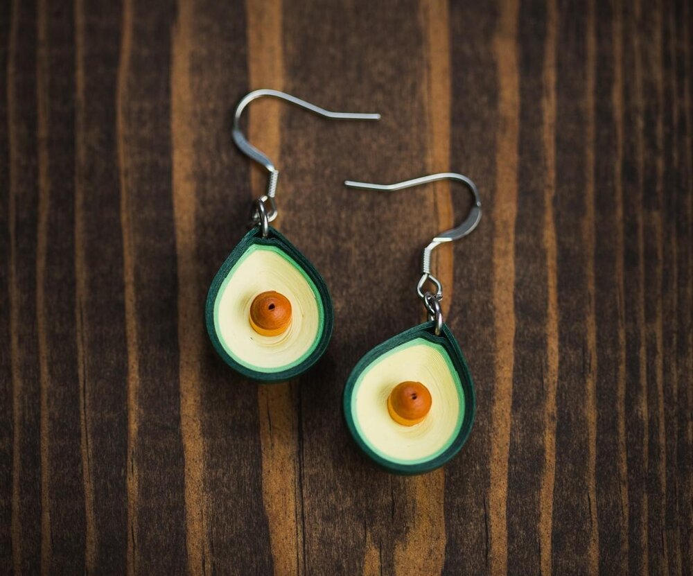 Avocado Paper Quilling Earrings 1st Anniversary Gift For Her Paper Quilled Jewelry Dangle