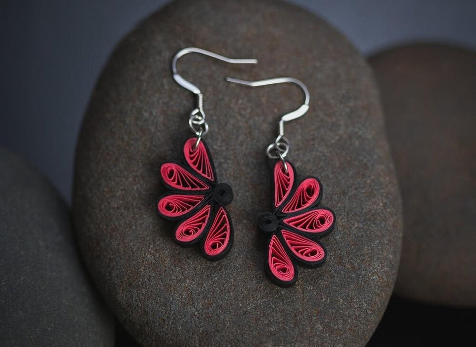 Kausuma (Flower) - Boho Flower Paper Quilling Earrings - 1st Anniversary Gift For Her - Paper Jewelry