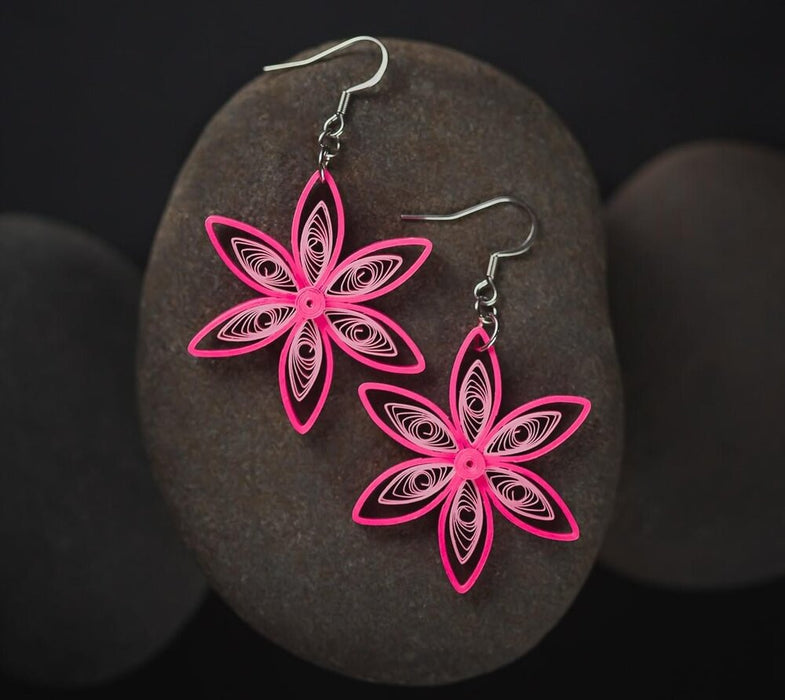 Manica - Pink Flower Paper Quilling Earrings - Paper Quilled Jewelry - 1st Anniversary Gift for her