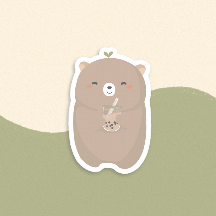 Boba Loving Bear Sticker | Naptime Doodler