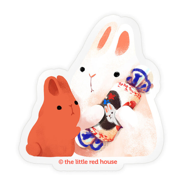 Bunnies With White Rabbit Candy Clear Sticker