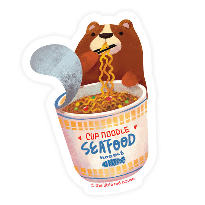 Bear Eating Cup Noodle Clear Sticker
