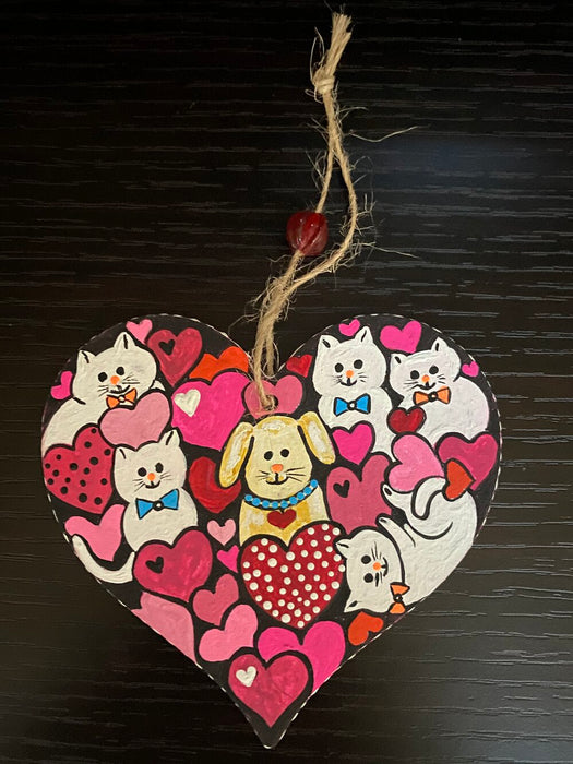 Cats and Dog Pink Hearts Ornament