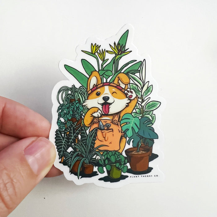Corgi with Plants Vinyl Sticker