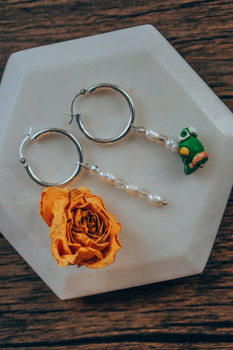 Small Hoop Earrings With Parrot Charm
