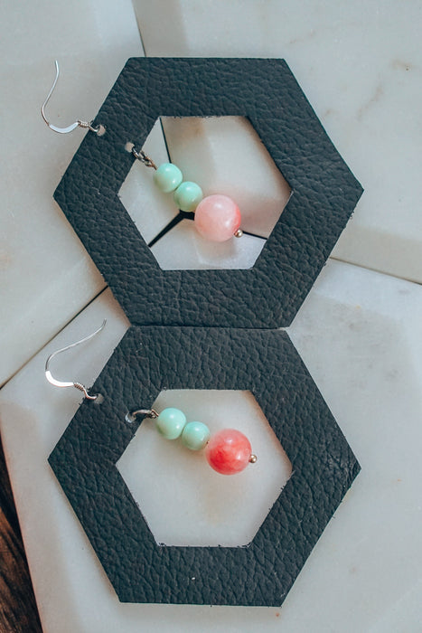 Leather Earrings with Beaded Charm